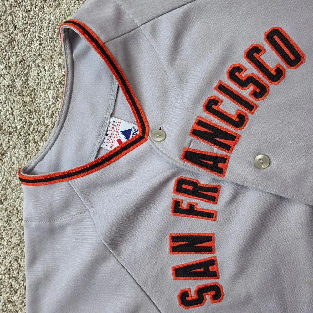 VINTAGE San Francisco Giants Baseball Jersey Kids Small Gray MLB Majestic Boys